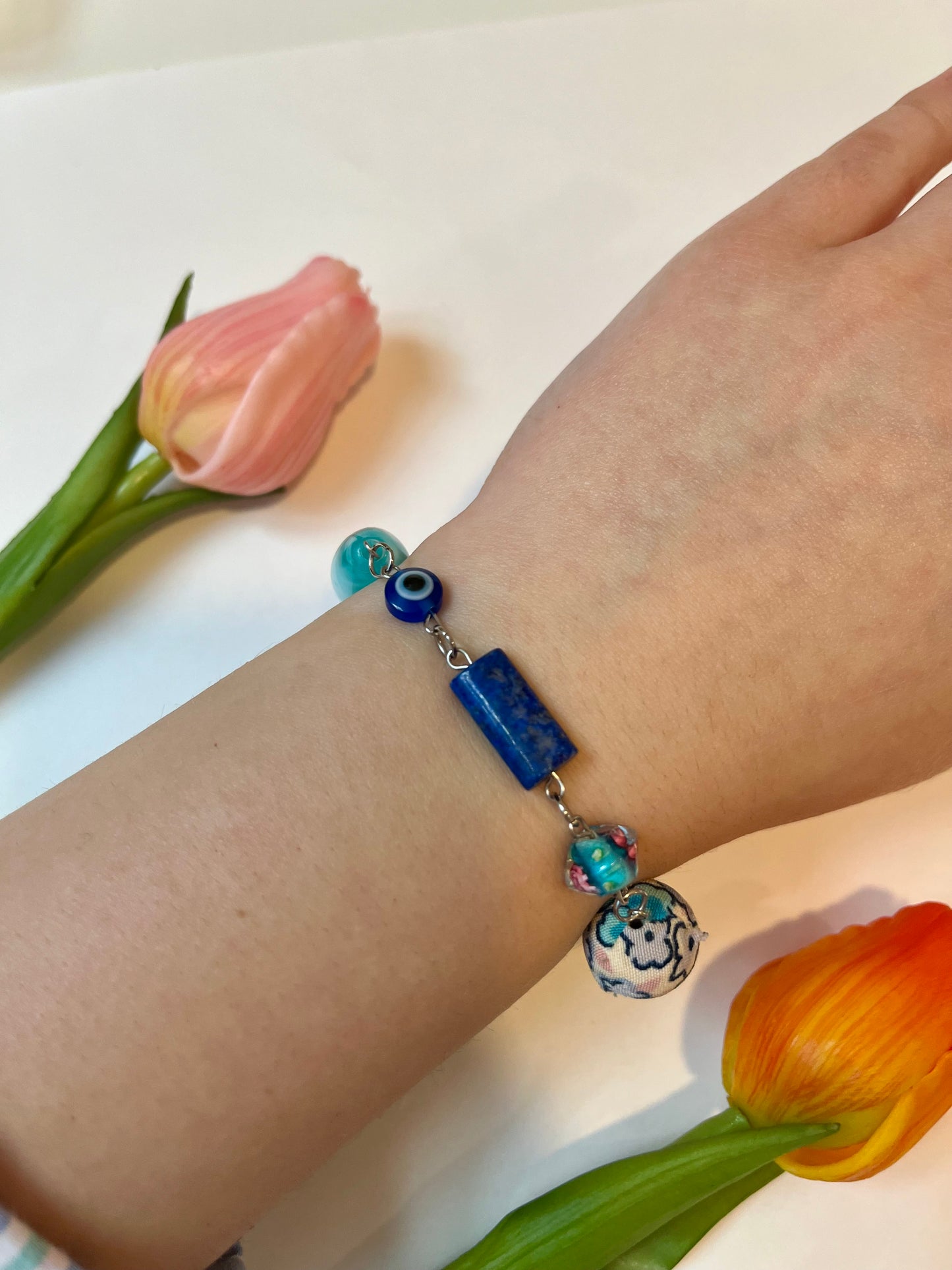 Blue Up-cycled Bead Bracelet