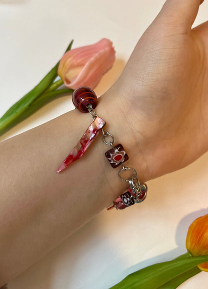 Red Up-cycled Bead Bracelet