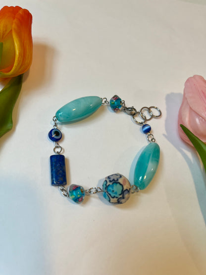 Blue Up-cycled Bead Bracelet