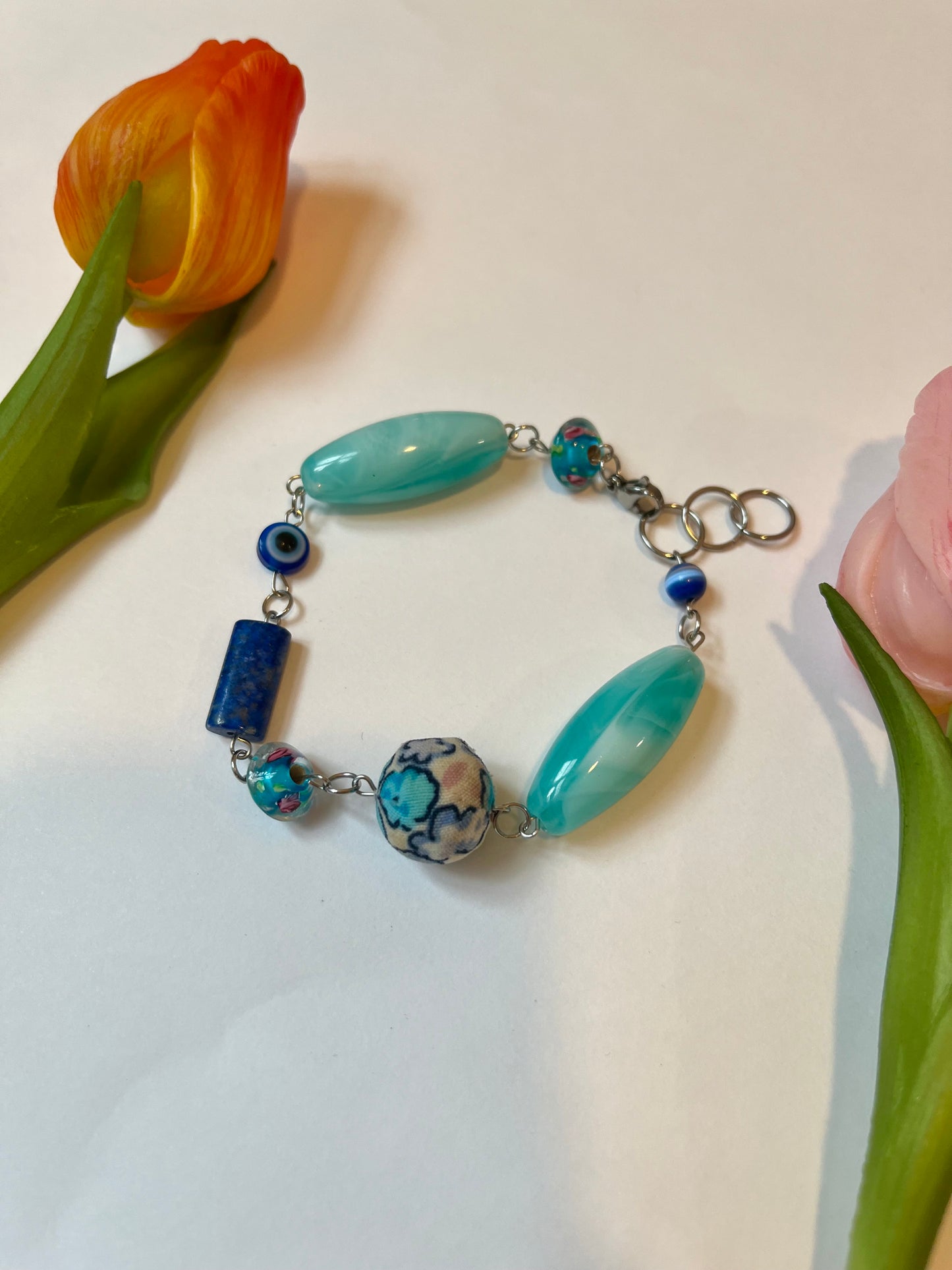 Blue Up-cycled Bead Bracelet