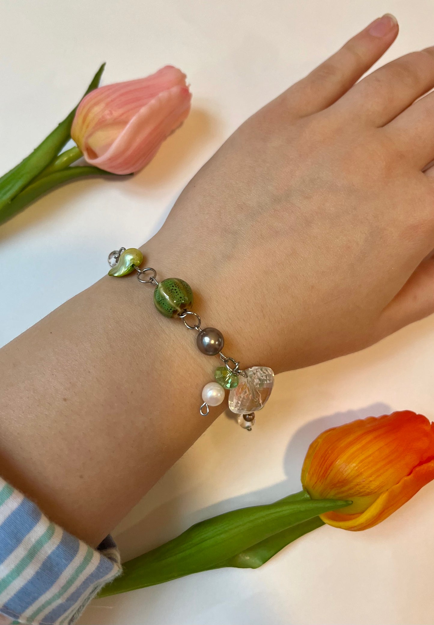 Green Up-cycled Bead Bracelet