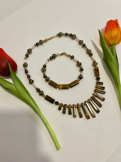 Tiger’s eye Up-cycled Bead Bracelet & Necklace set