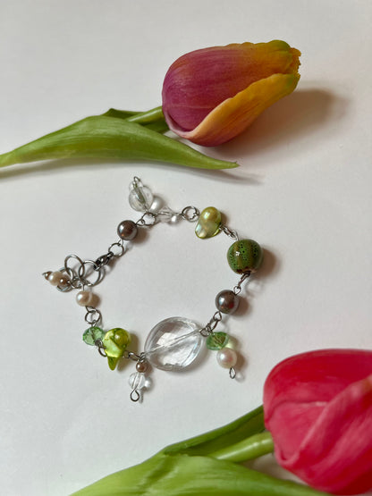 Green Up-cycled Bead Bracelet