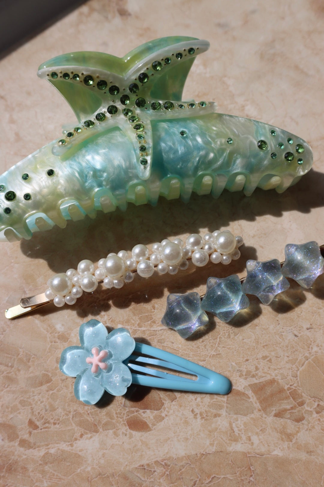 Aquamarine Clip Set