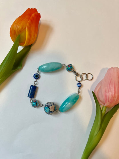 Blue Up-cycled Bead Bracelet