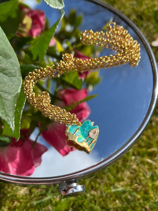 Delilah Heart Necklace (Teal & Gold)