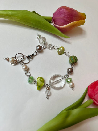 Green Up-cycled Bead Bracelet