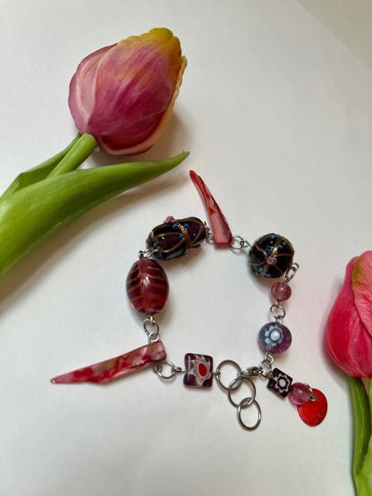 Red Up-cycled Bead Bracelet