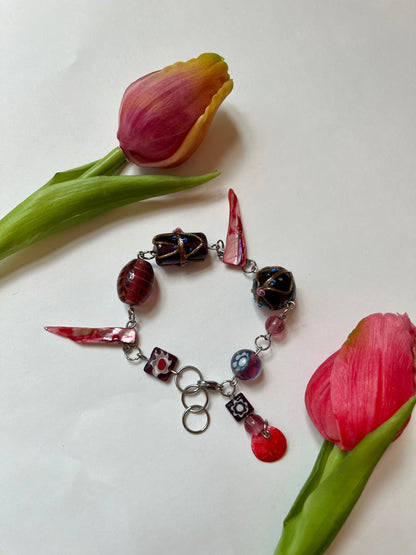 Red Up-cycled Bead Bracelet